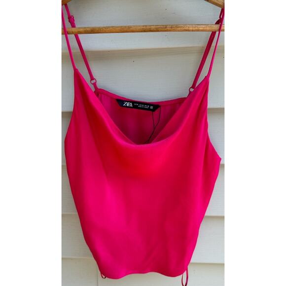 Zara Cropped Satin Tank Top Size Medium Pink - Picture 9 of 9